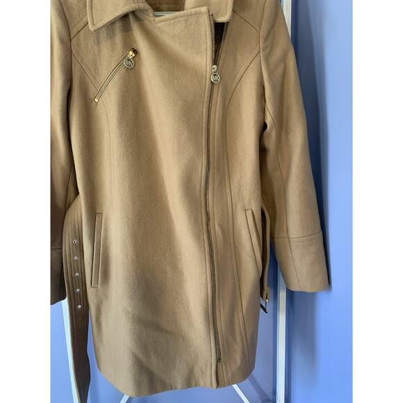 Michael Kors Wool belted coat camel zip up M preppy old money quiet luxury - Picture 7 of 10